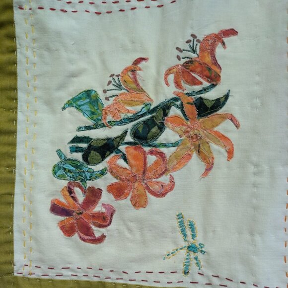 Handmade Olive Quilt Jacket | Floral Collage & Embroidery | One of a Kind Sz M/L - Picture 14 of 16